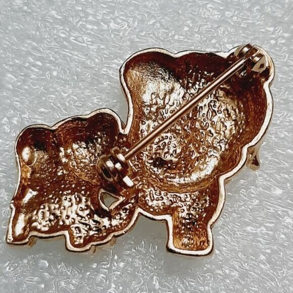 Vintage Goldtone Mom & Baby Elephant Brooch Sparkle Rhinestone Eyes Jewelry Pin - Picture 7 of 10